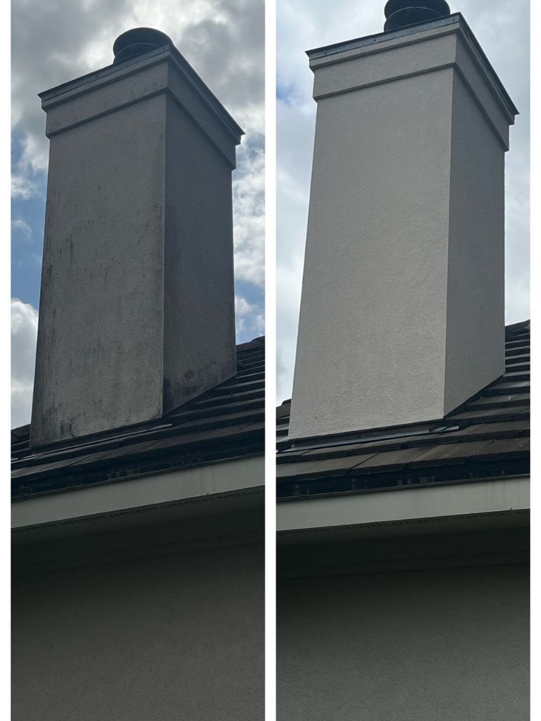 Home 15 roof chimney before and after pressure washing
